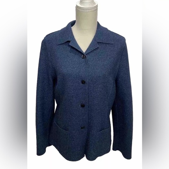 Valerie Stevens Blue Wool Blend Unlined Blazer Women’s 10 V Neck Button Woolmark - Picture 1 of 7